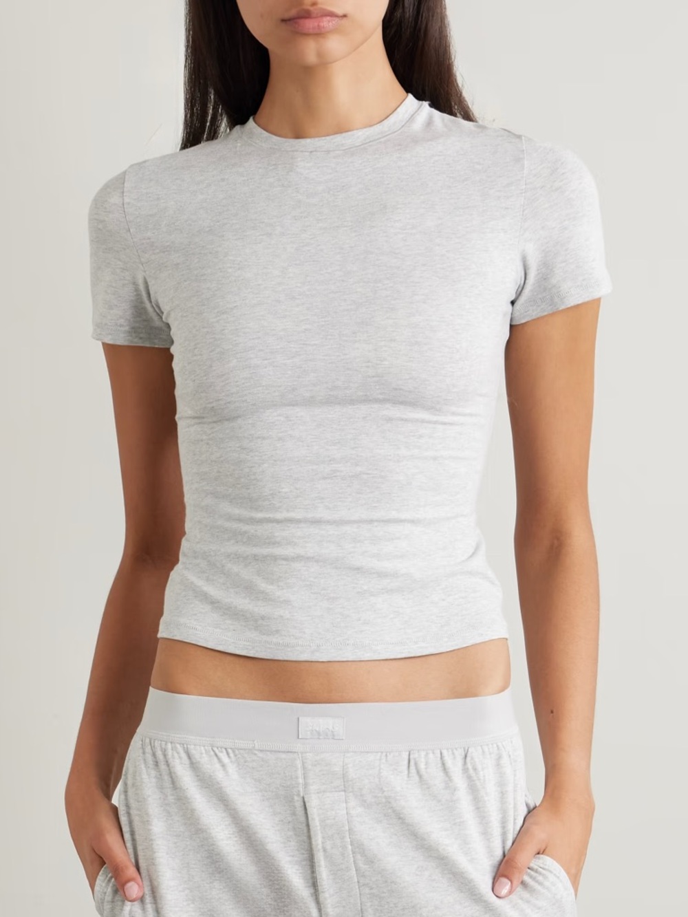 SKIMS Stretch Cotton Jersey T-Shirt in heather grey